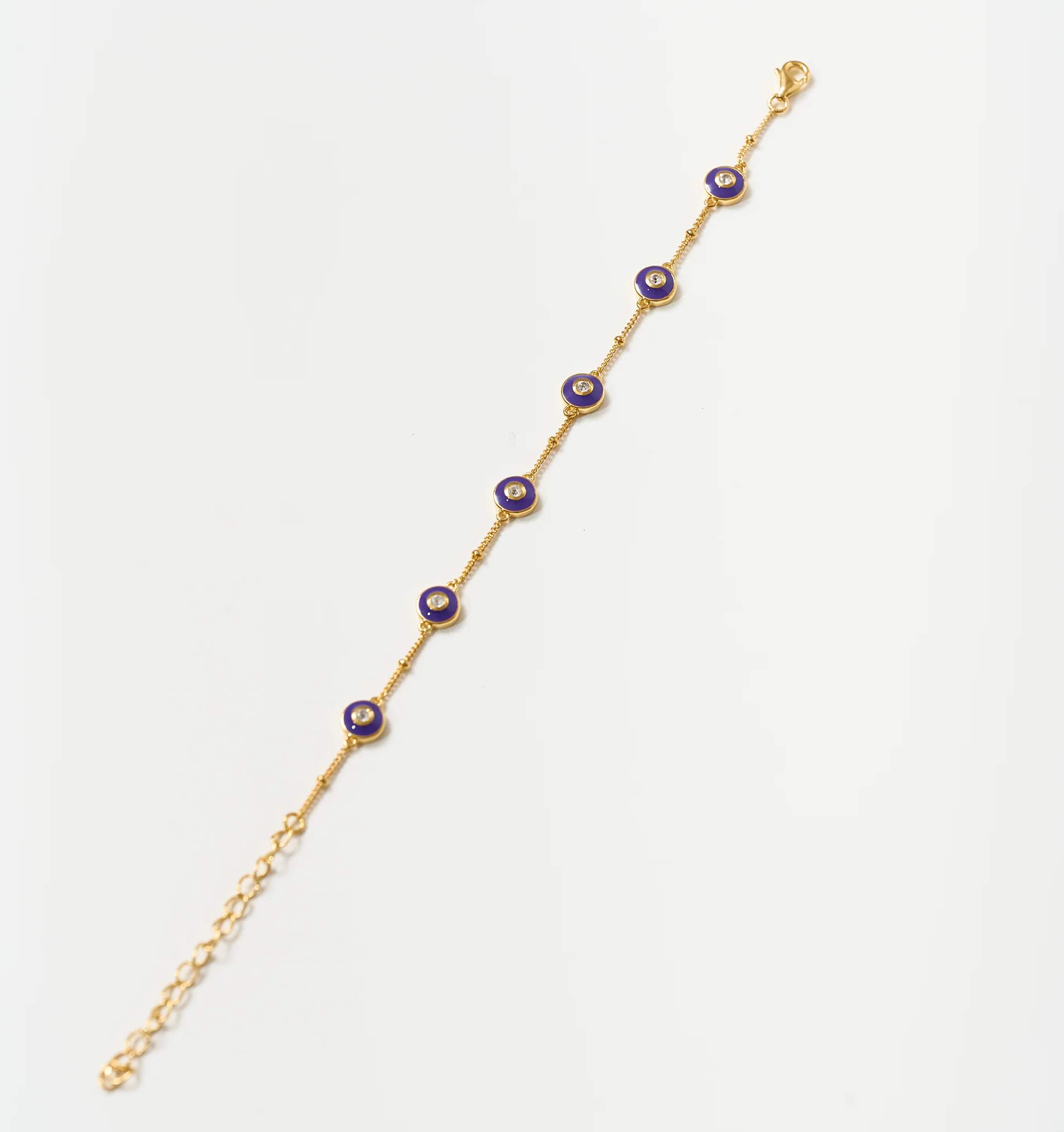 Viraah Bracelet gold chain with violet enamel and white topaz stones