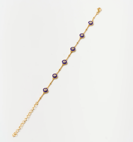 Viraah Bracelet gold chain with violet enamel and white topaz stones