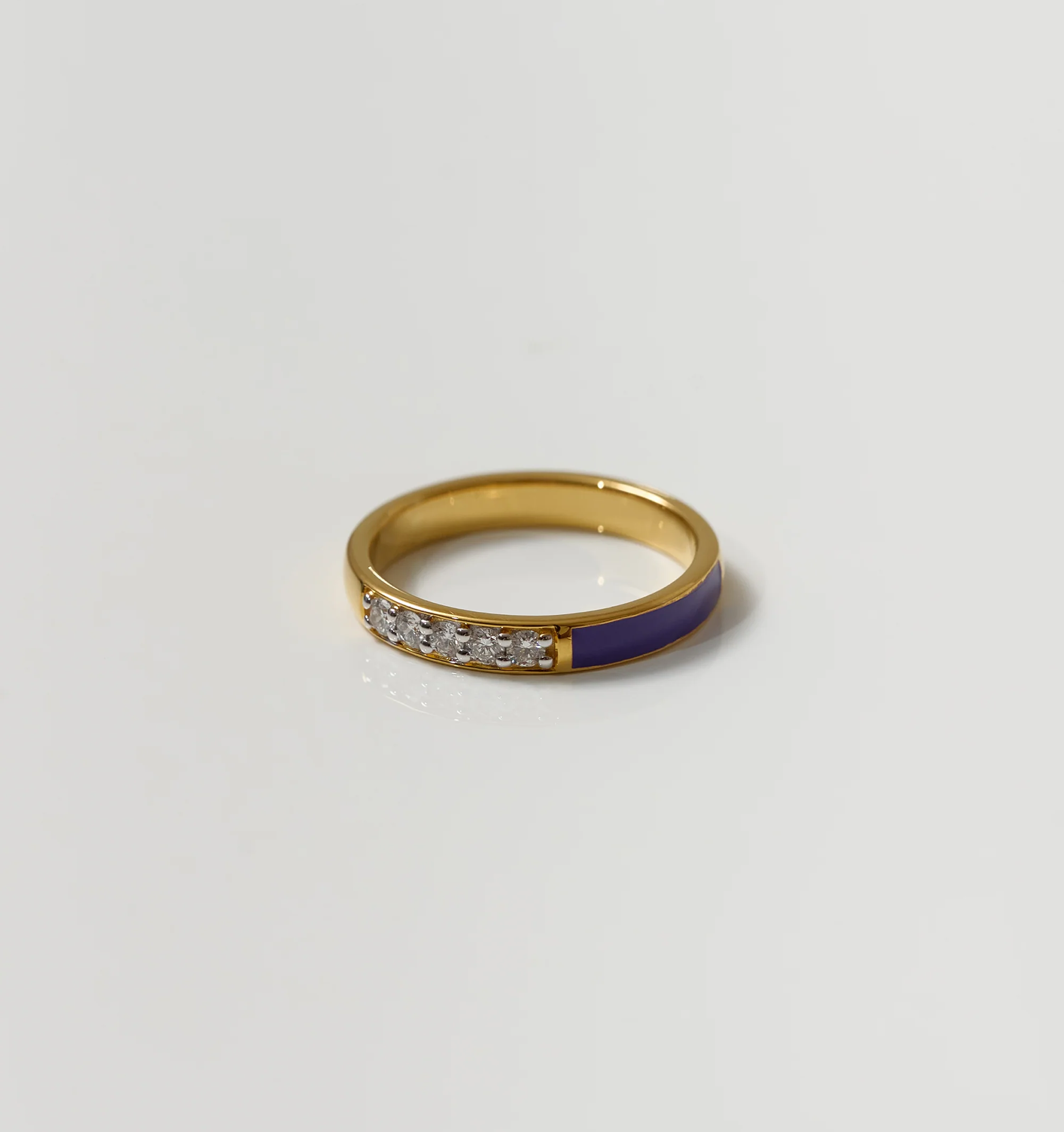Pancha Ring gold band with purple arc and embedded diamonds balance jewelry for women
