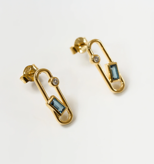 Aarka Earrings in gold with London Blue Topaz and White Zircon gemstones