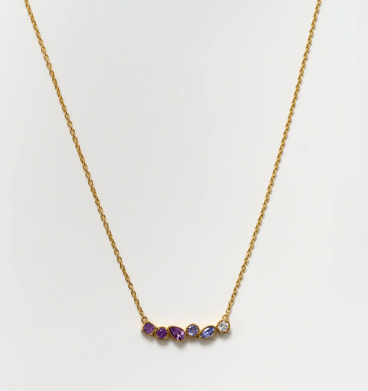 Raag Necklace gold chain with amethyst, tanzanite, and topaz gemstones pendant