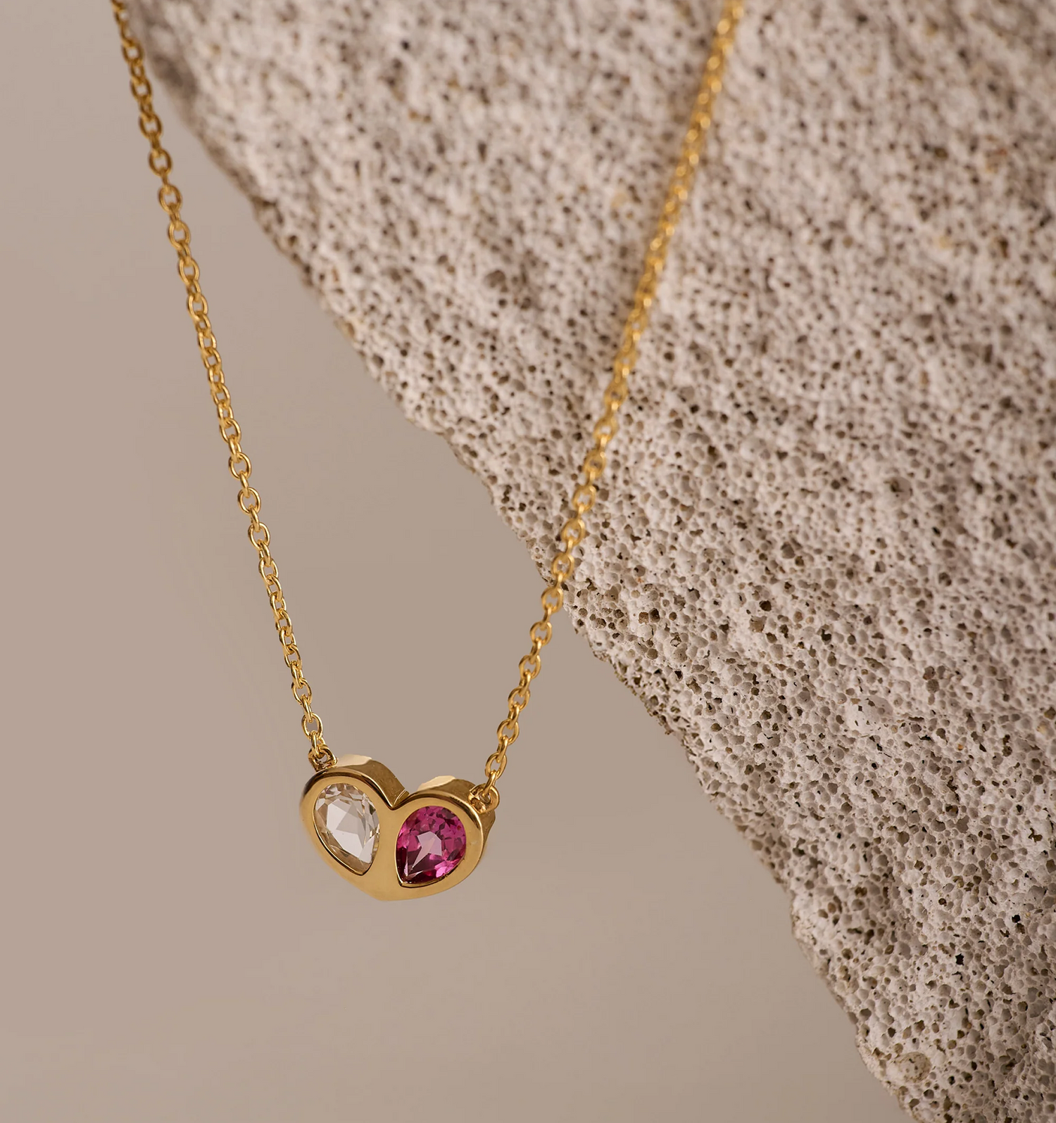 Manas Necklace gold chain with twin heart-shaped stones symbolizing balance and emotional truth