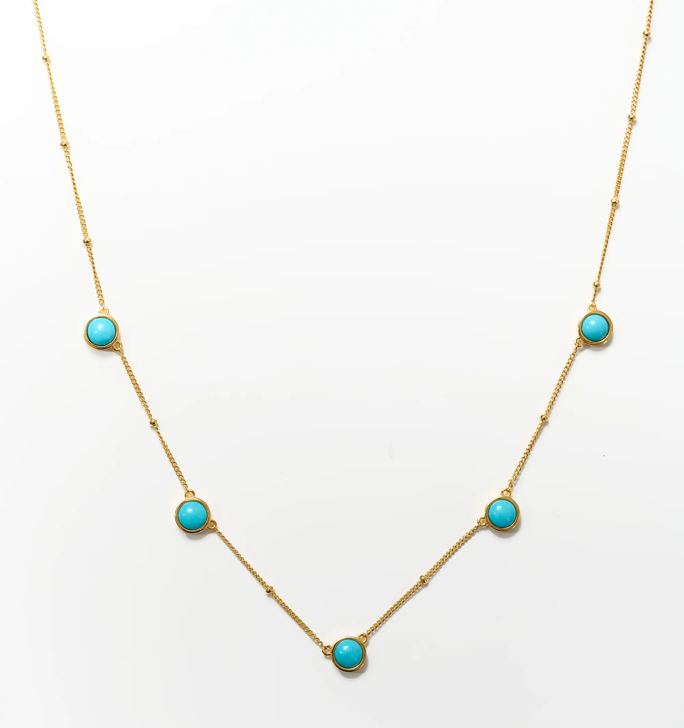 Vaani Necklace with gold chain and Sleeping Beauty turquoise stones for throat chakra healing and expression