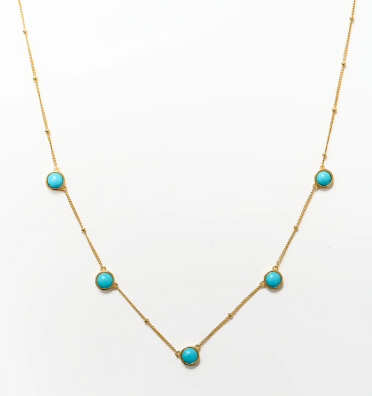 Vaani Necklace with gold chain and Sleeping Beauty turquoise stones for throat chakra healing and expression