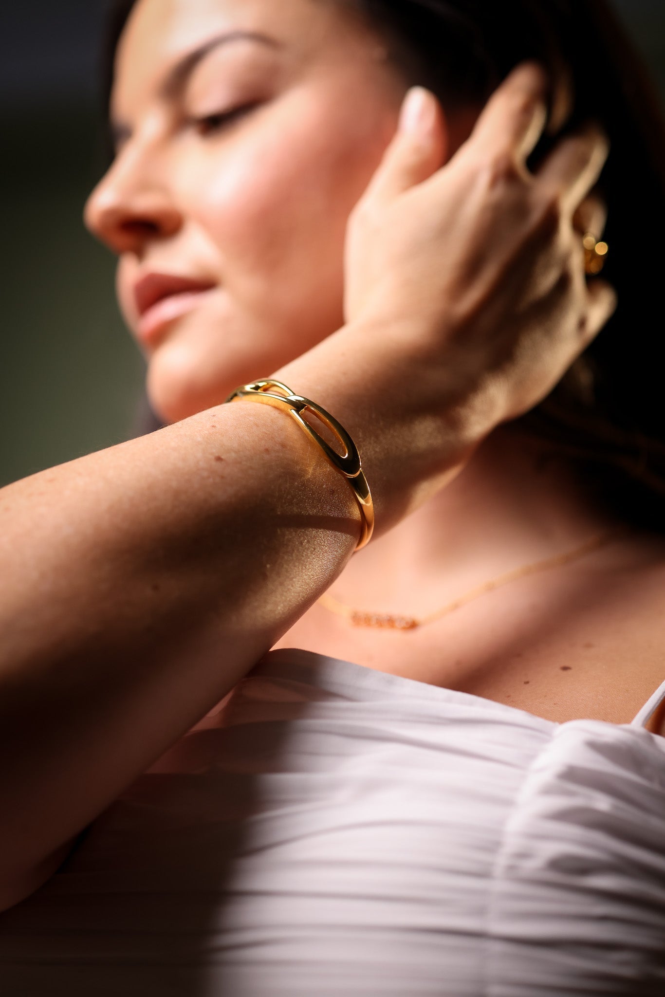 Kadi Cuff gold interlinked sculptural bracelet with modern open design
