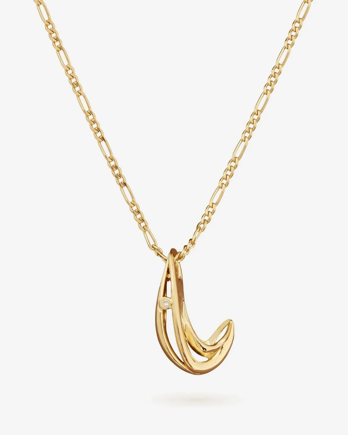 L एल Initial Necklace in polished gold-tone metal, with a sculpted, curved letter L pendant and delicate chain.