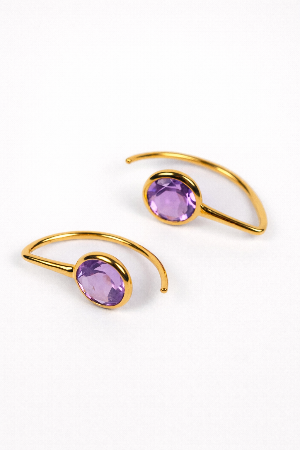 Manvi Earrings with brilliant cut Amethyst stones in a minimal, elegant design