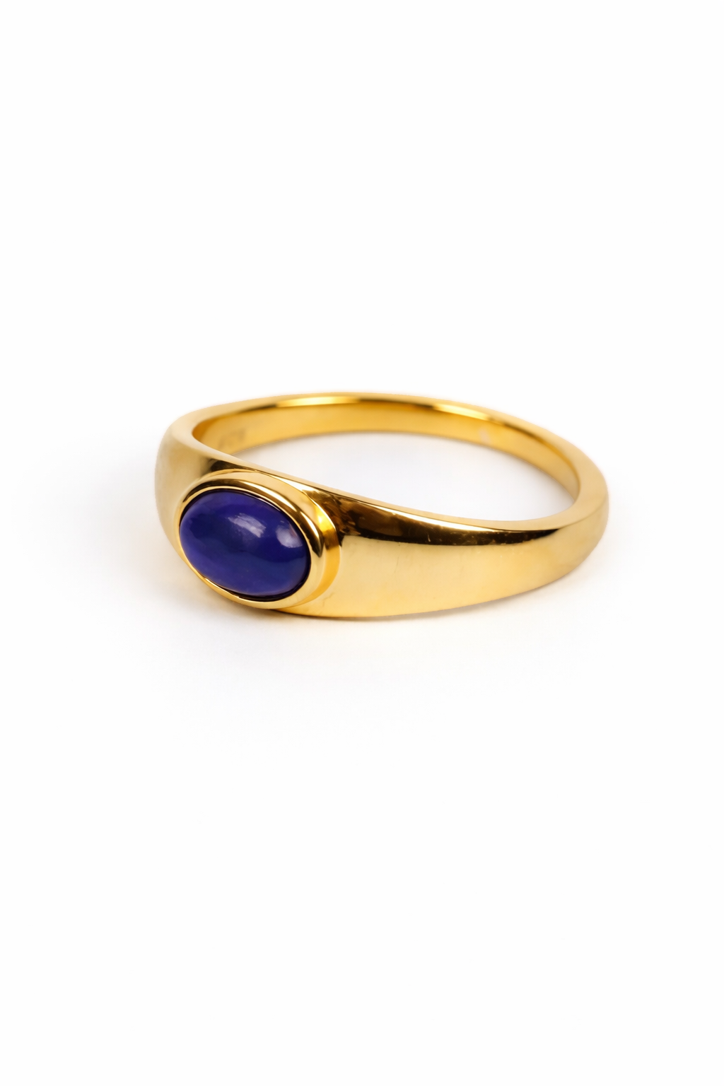 Neela Ring with deep blue lapis lazuli stone and gold signet design for everyday confidence