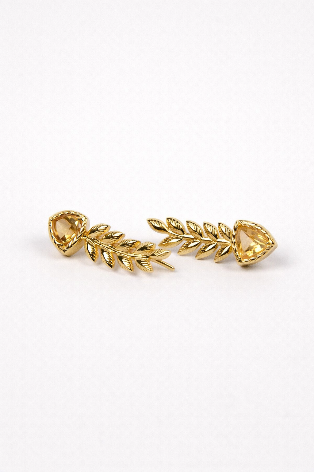 Palvi Earrings with trillion cut citrine and organic leaf design