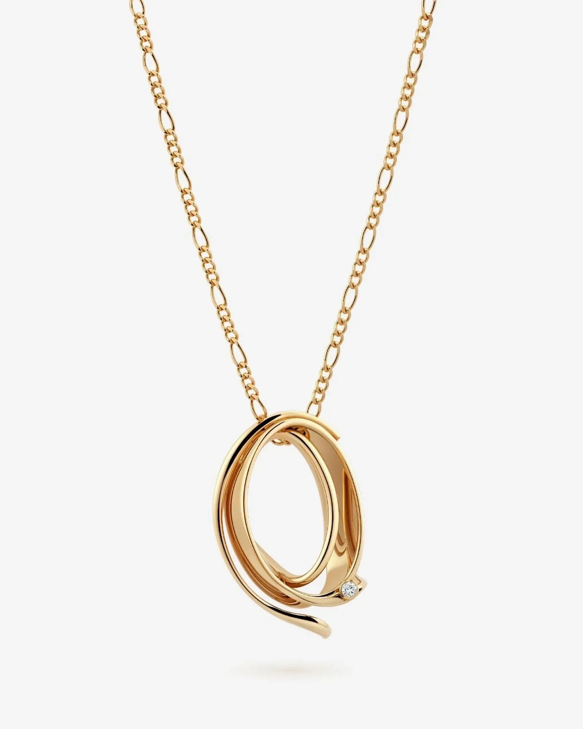 Gold-tone Q क्यू Initial Necklace with a polished circular pendant, open center, and small clear accent stone on a fine chain.
