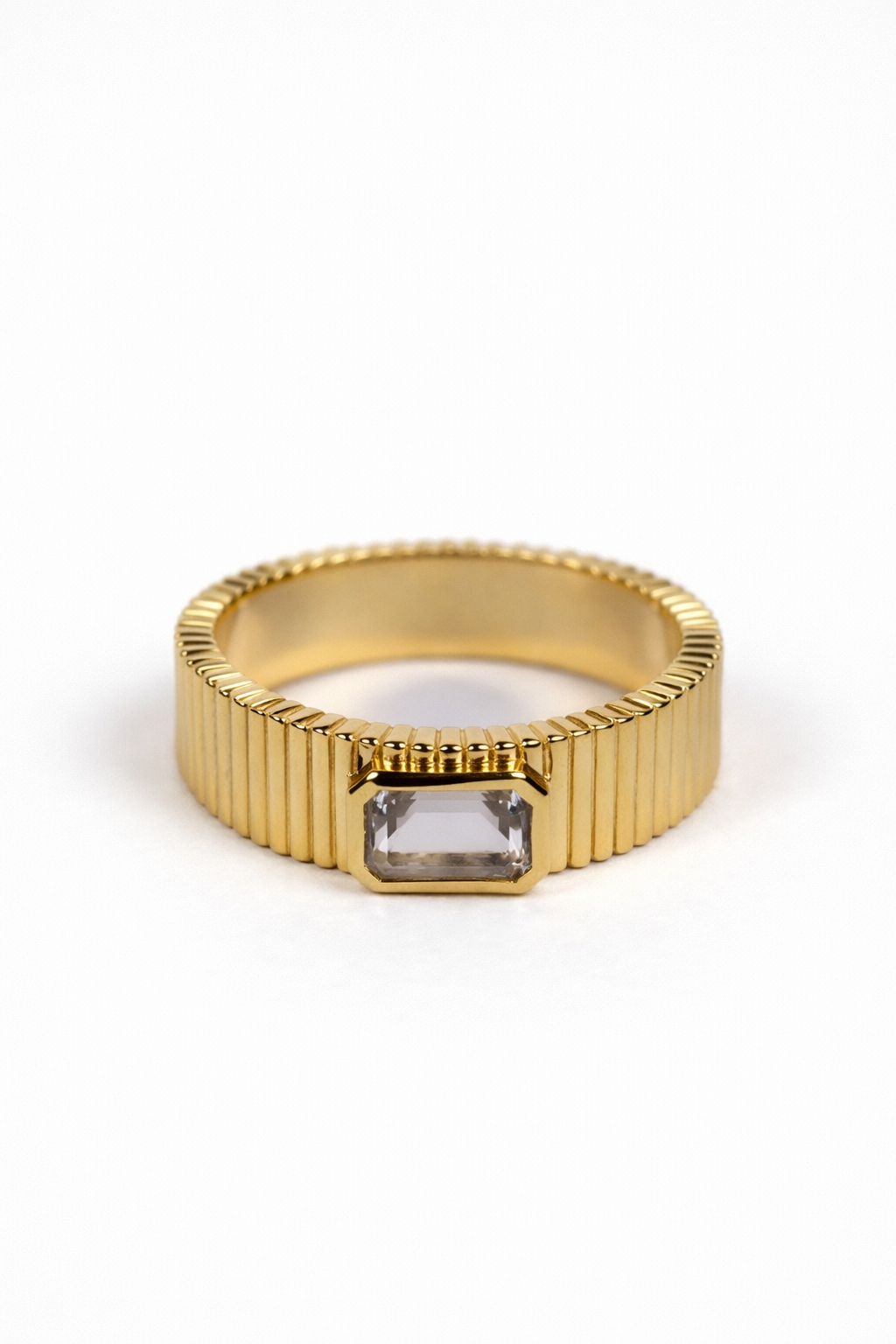 Shuddhi Ring with faceted white topaz and clean geometric design for everyday elegance