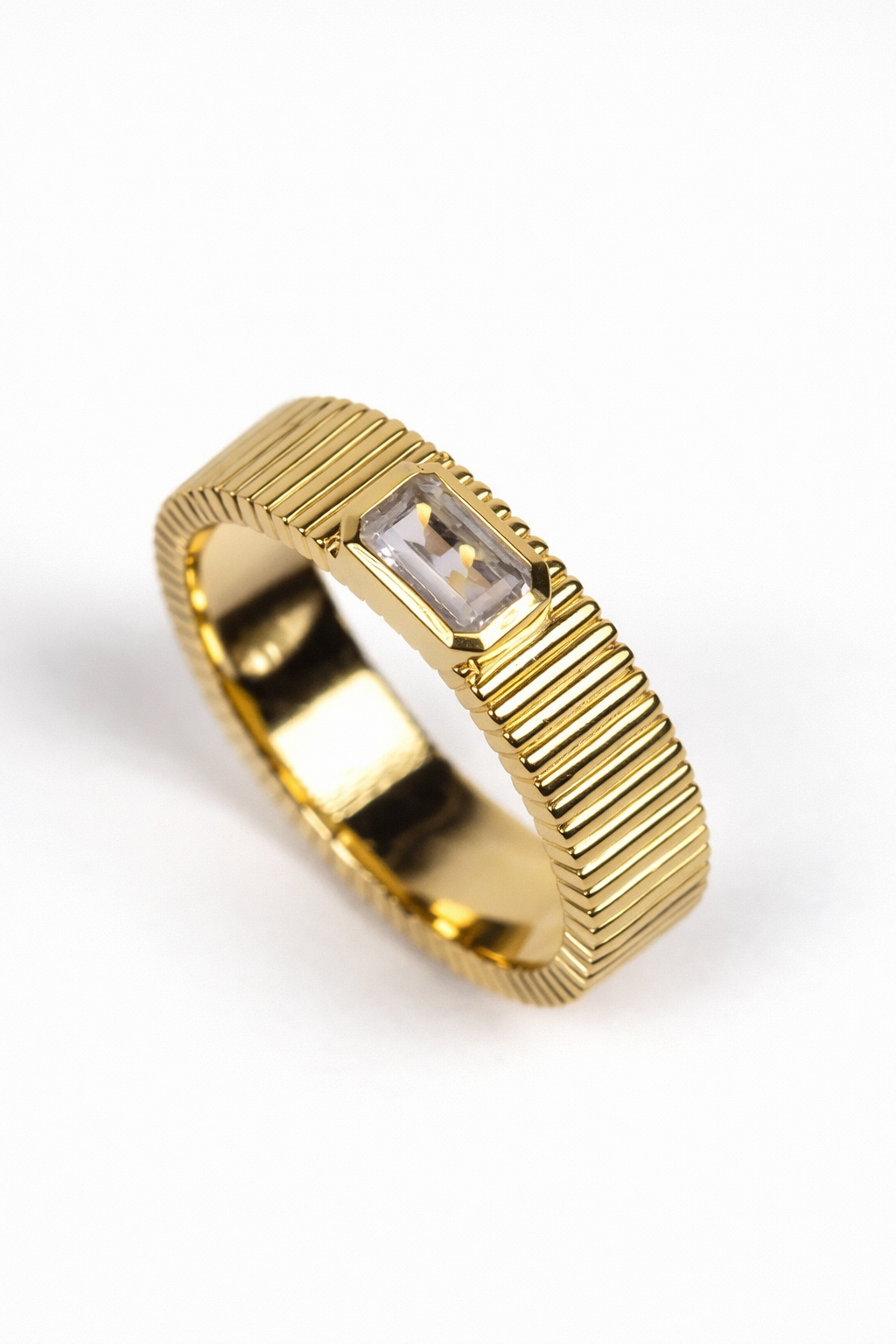 Shuddhi Ring with faceted white topaz and clean geometric design reflecting light elegantly