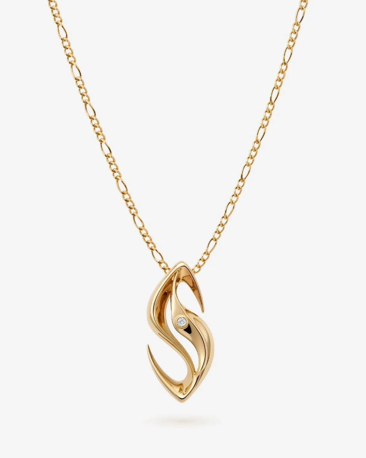 S एस Initial Necklace with a gold-tone curved letter pendant, accented by a small clear stone on a fine chain.