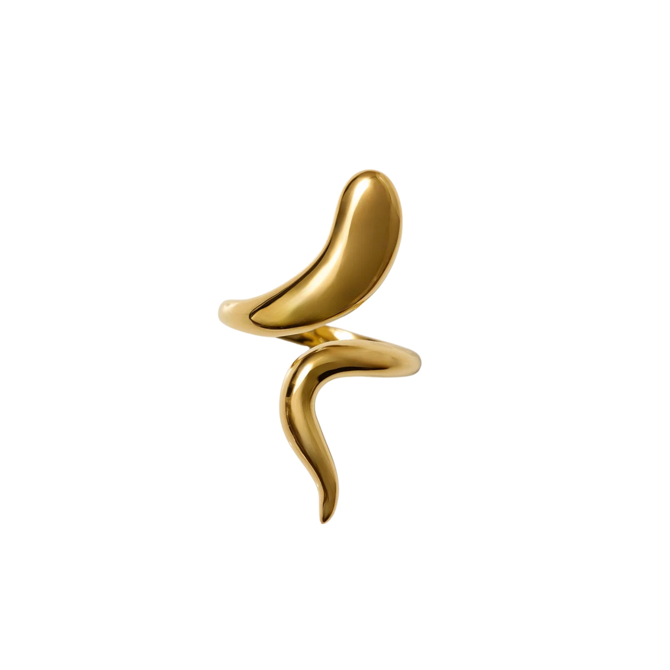 Elegant Saachi Ring in luminous gold with bold, sweeping design symbolizing movement and inner conviction