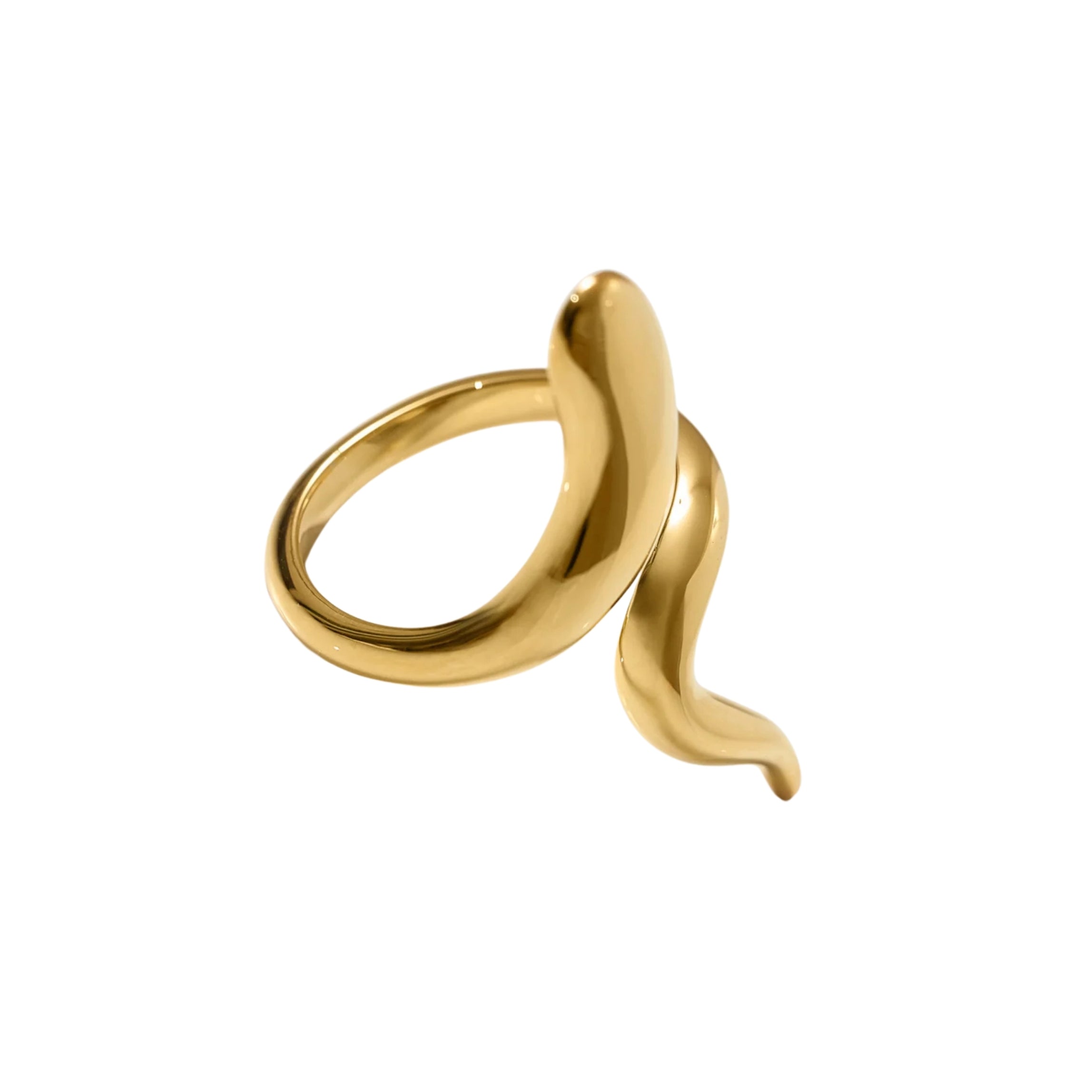 Saachi Ring in luminous gold with bold, sweeping design symbolizing elegance and movement