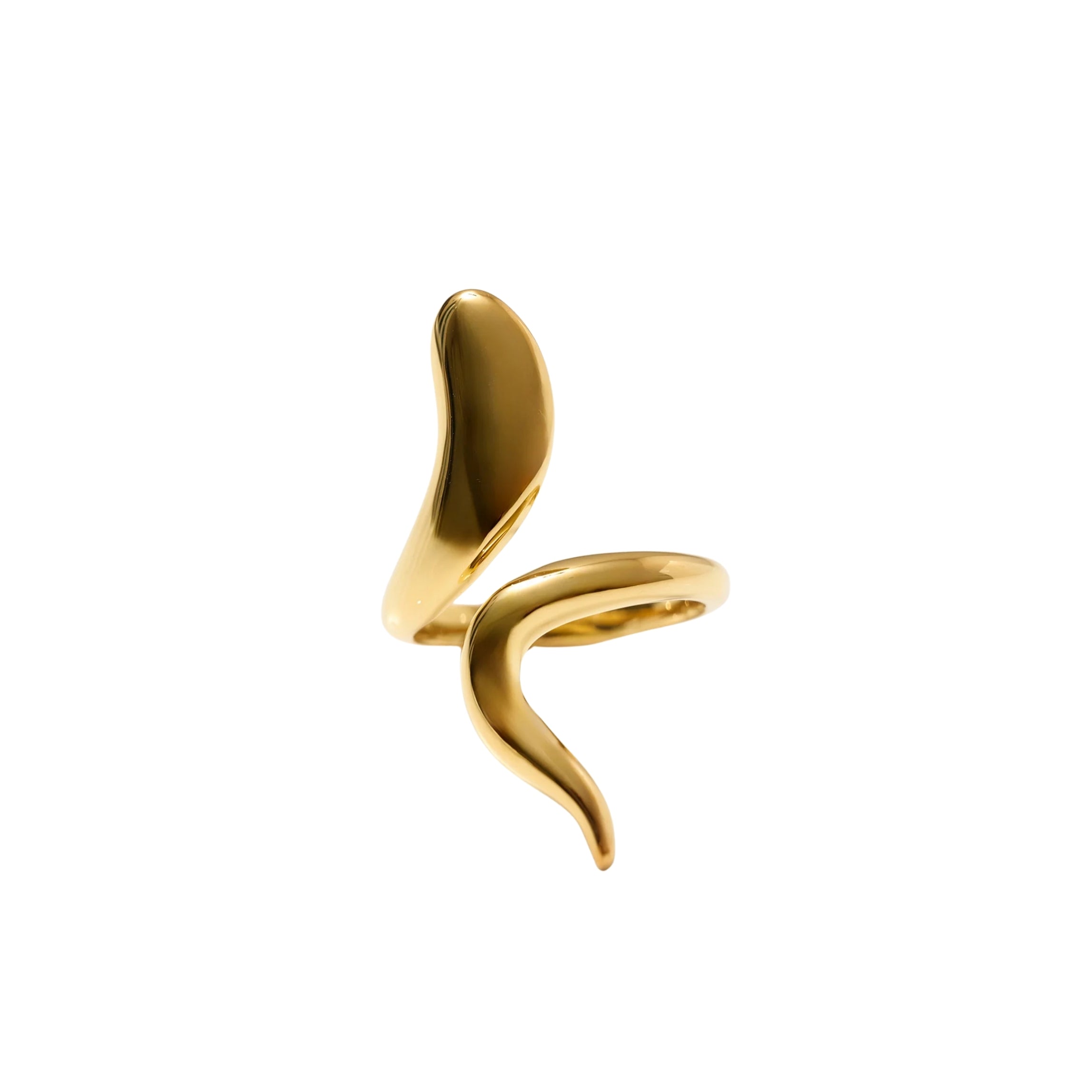 Saachi Ring in luminous gold with bold sweeping design symbolizing elegance and movement