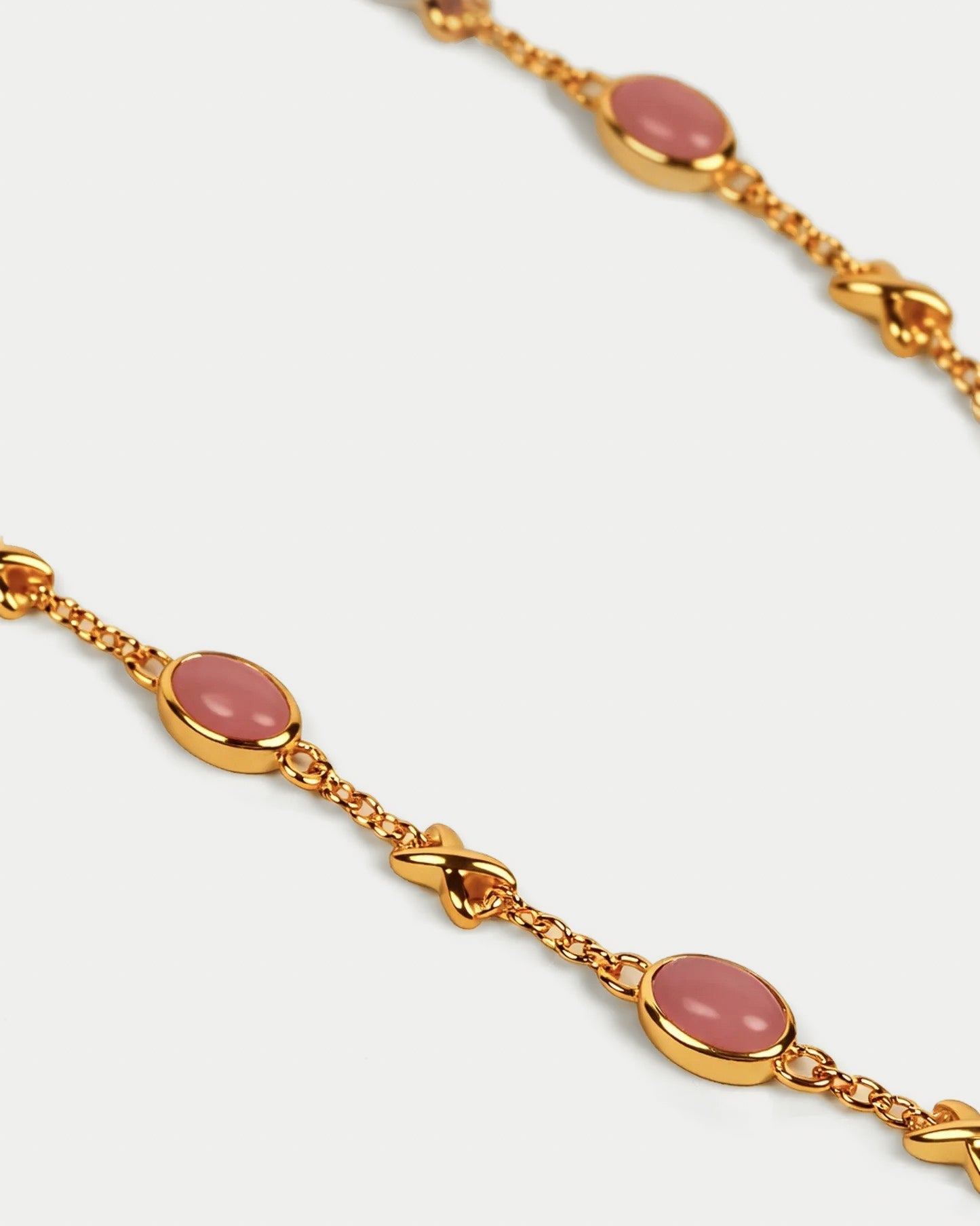 Saanvi Necklace with pink guava quartz drop on open loop pendant for everyday elegance
