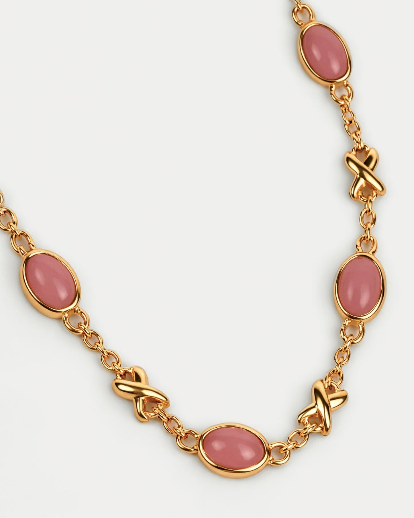 Saanvi Necklace with pink guava quartz drop and open loop design for everyday elegance