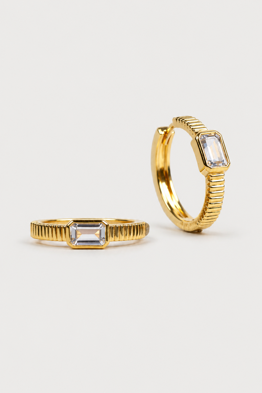 Shuddhi Huggies white topaz sculptural earrings in geometric setting