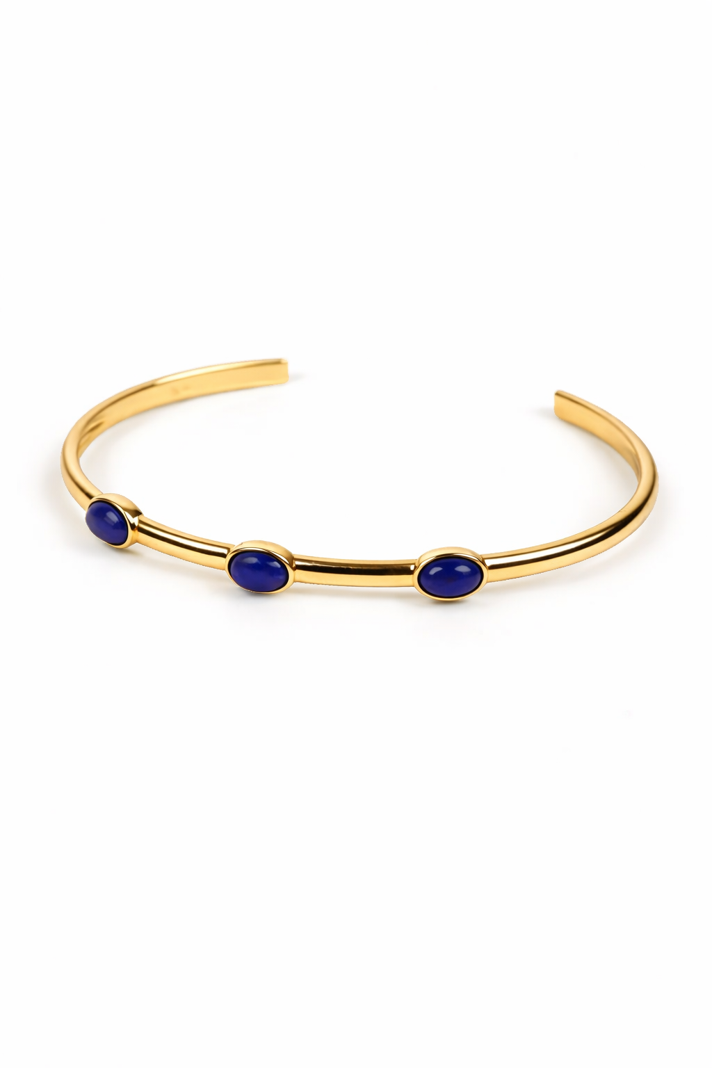 Trivena Cuff with three deep blue Lapis Lazuli stones set in minimal gold framework