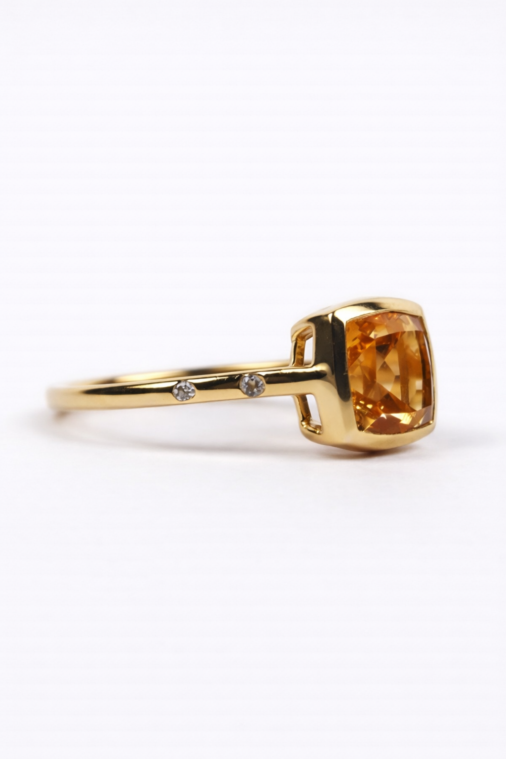 Udita Ring with cushion cut citrine and white topaz accents in gold setting