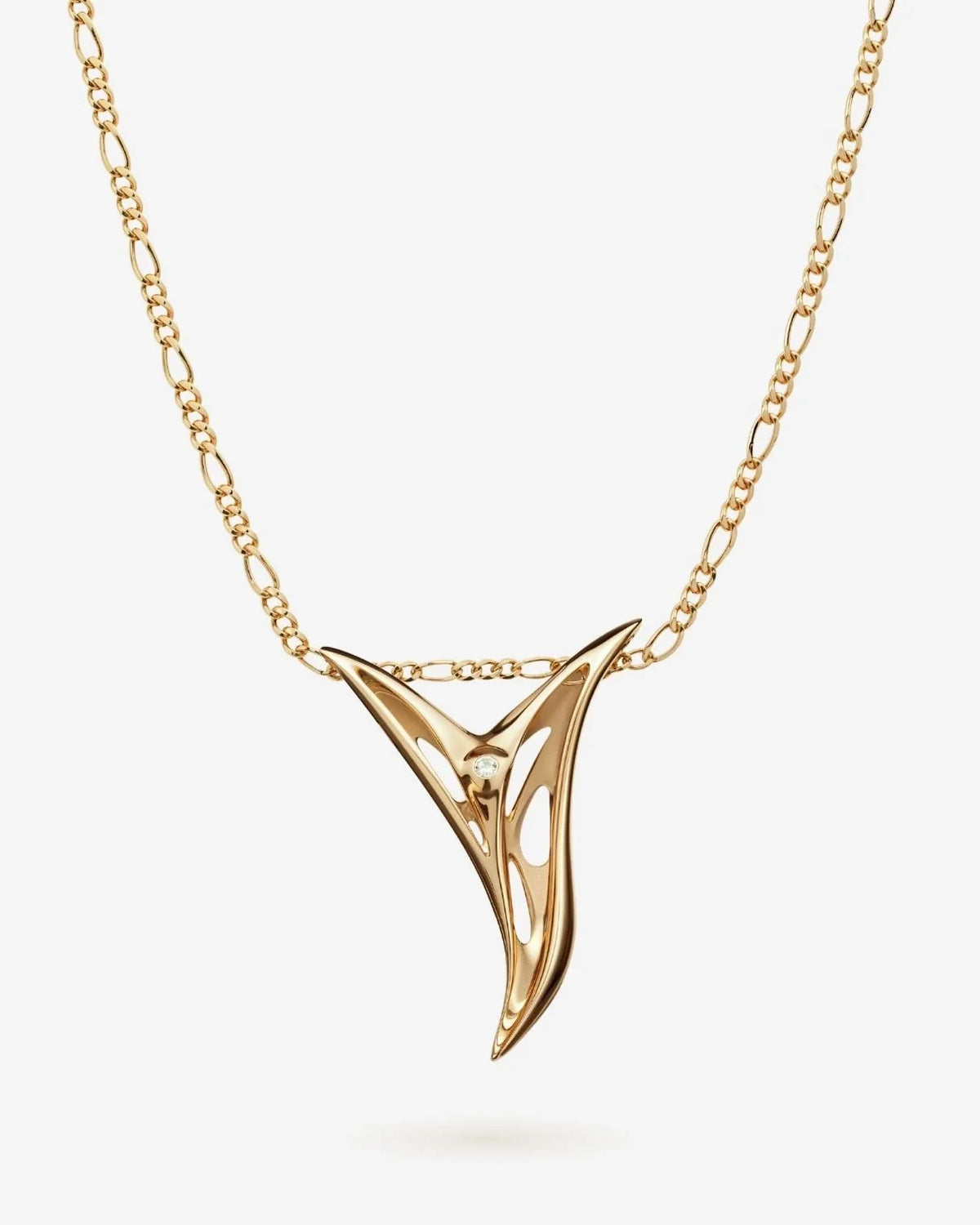 Y वाई Initial Necklace in gold-tone metal with a polished, sculptural Y-shaped pendant and delicate chain.