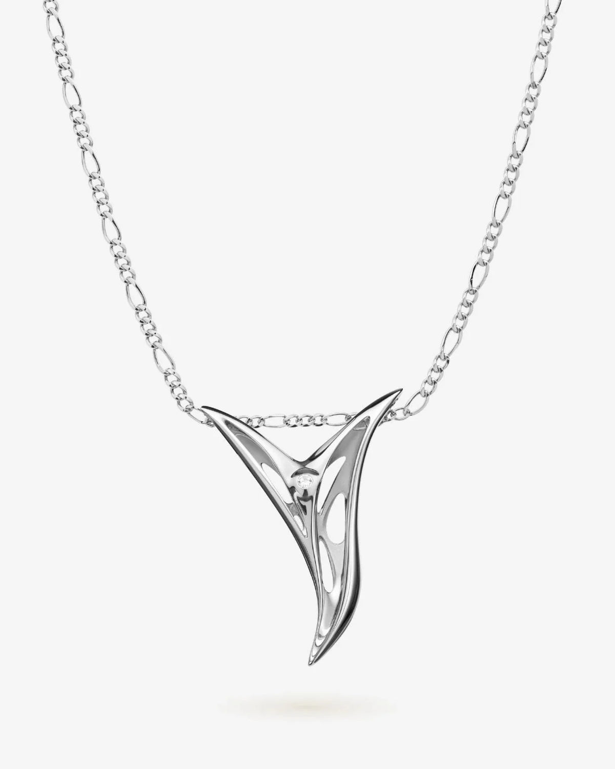Y वाई Initial Necklace in polished silver-tone metal, featuring a sculptural openwork Y-shaped pendant on a fine chain.